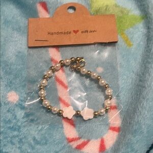 Handmade Pearl Bracelet with White Flower Accents